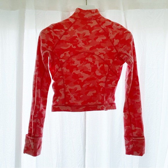 Lululemon raspberry pink camo jacquard Its Rulu Run Cropped Half Zip sweater top - Picture 3 of 13